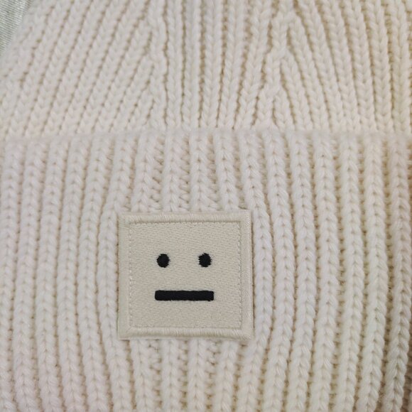 Acne Studios White Face Patch Wool Toque - Picture 3 of 6